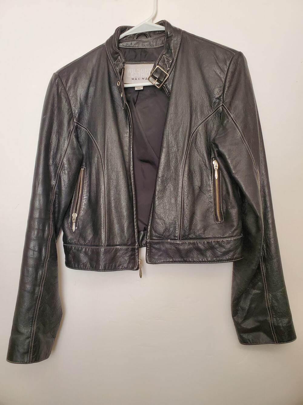 Vintage Y2K Wilsons Leather Cropped Moto Jacket Women’s Black SIZE M